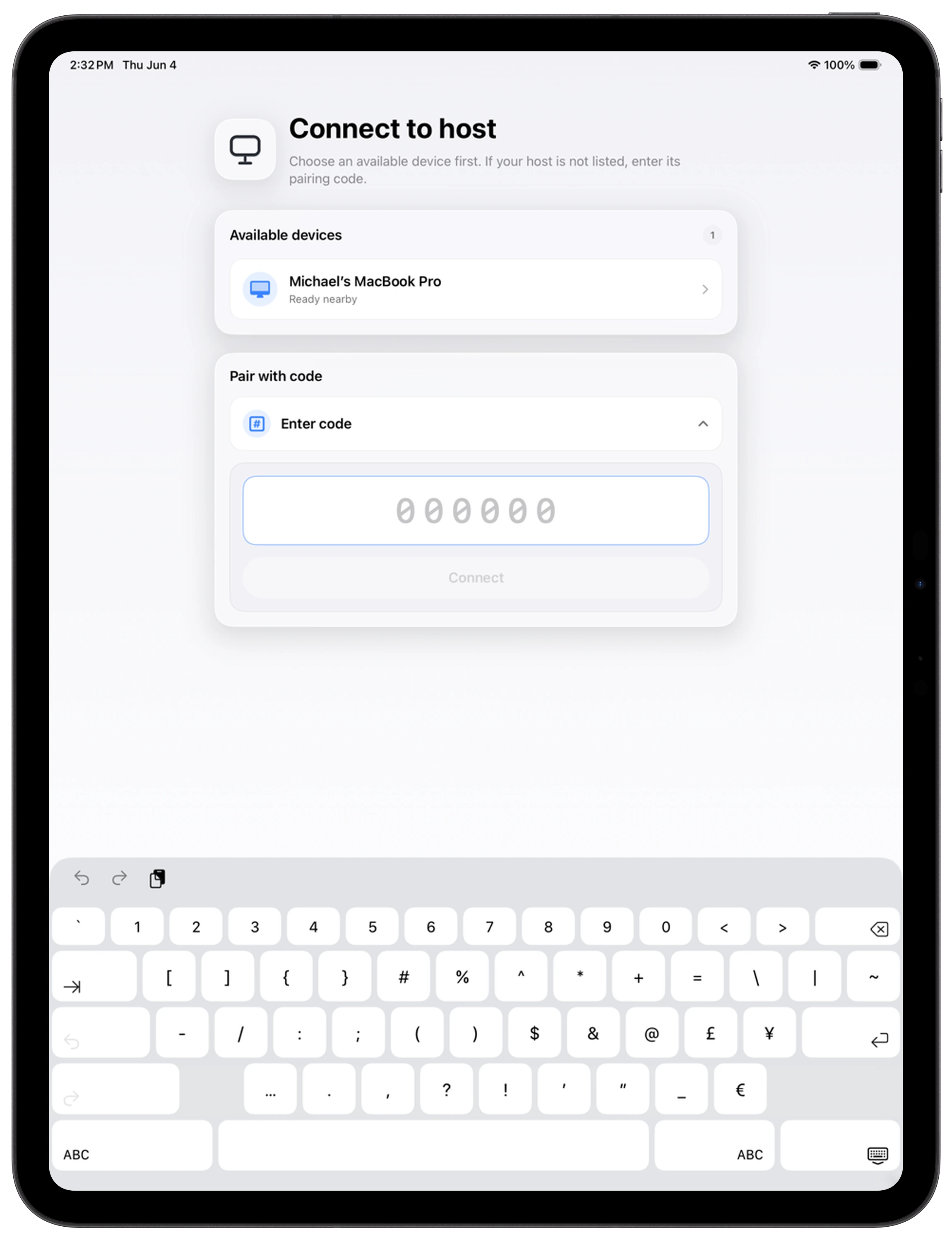 Remote Desktop finding a computer on an Apple iPad Pro