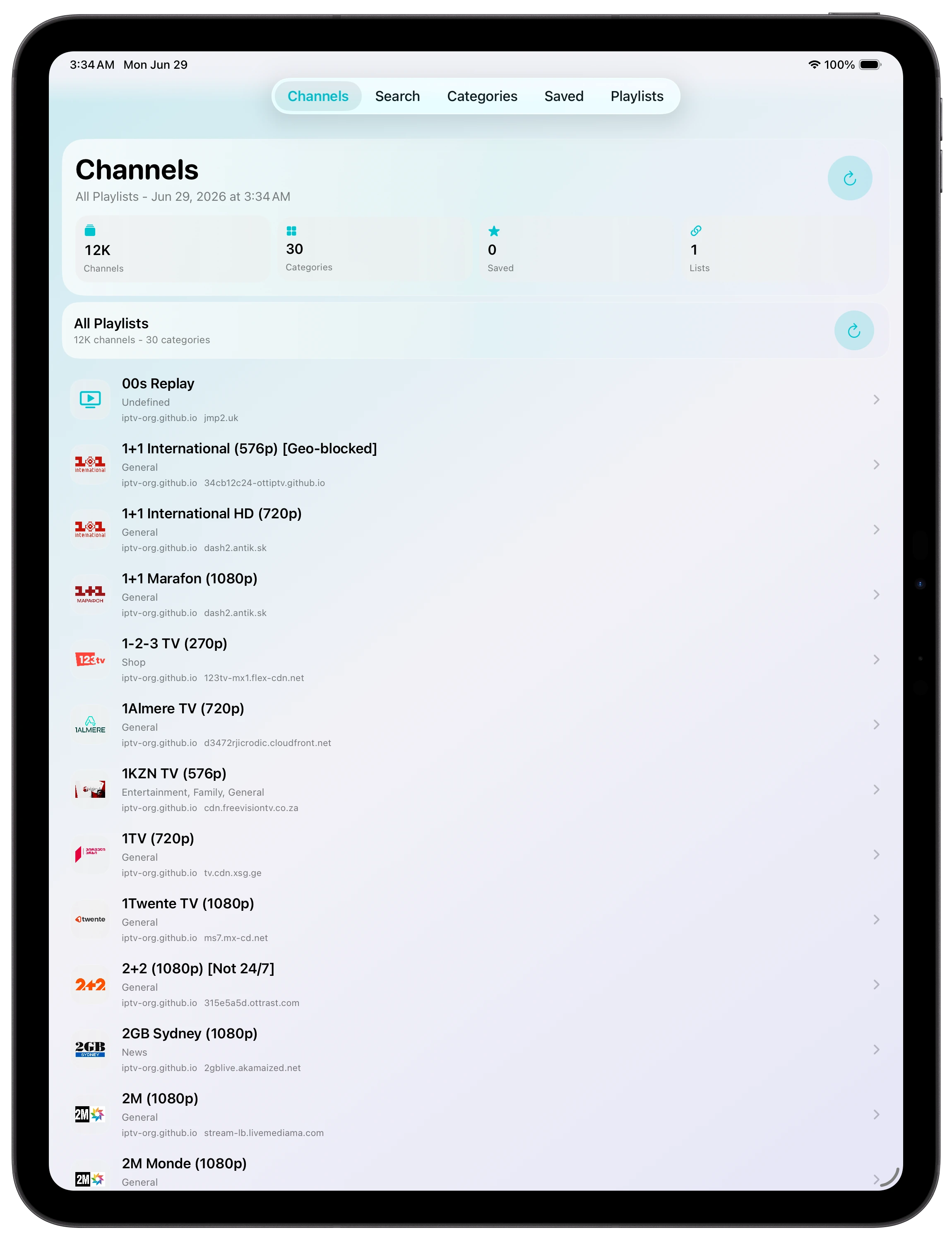osIPTV on an Apple iPad Pro